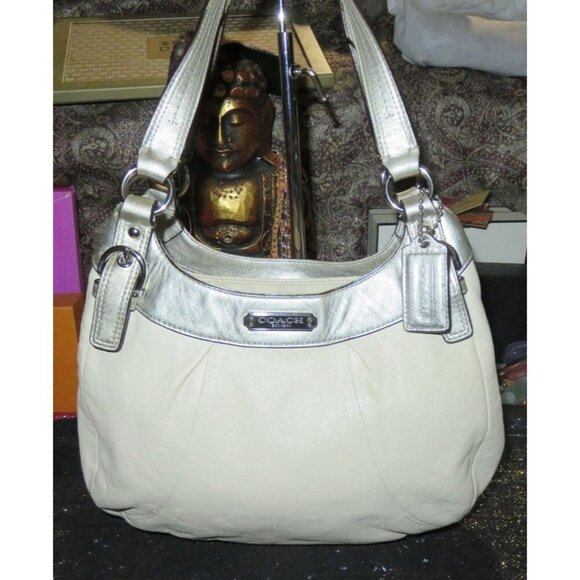 Coach 2012 Lynn Soho Cream Leather with Metallic Silver Trimmed Hobo Handbag - Picture 1 of 12